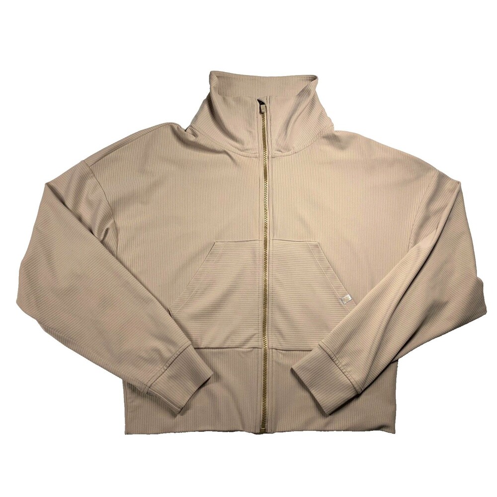 Rhone Ripple Full Zip Jacket M Beige Tan Goldfusion Mock Neck Ribbed Womens